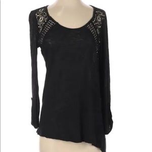 Verve Ami Long Sleeve Black Solid Scoop Neck Blouse  Size Large